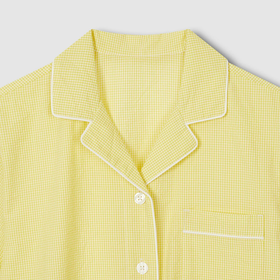 JAJU Seersucker Check 3/4 Pajama Set (Light Yellow) — воздушный комфорт и стильная классика для тёплых дней