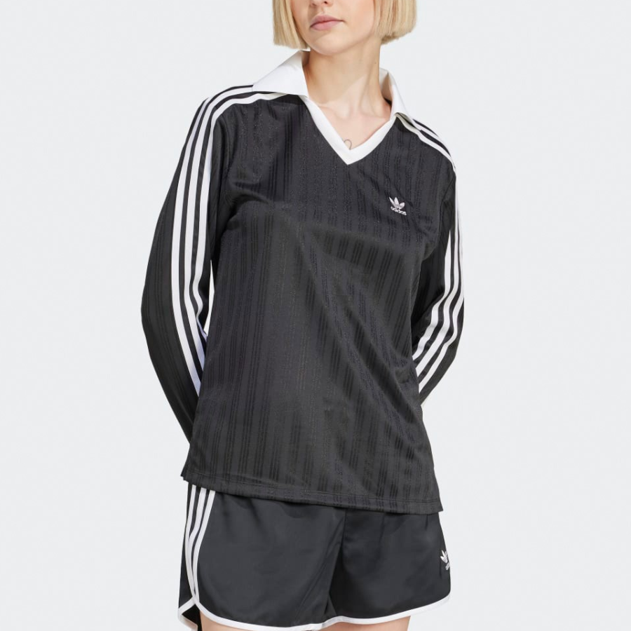 Adidas Adicolor Football Jacquard V-Neck Long Sleeve Polo Shirt