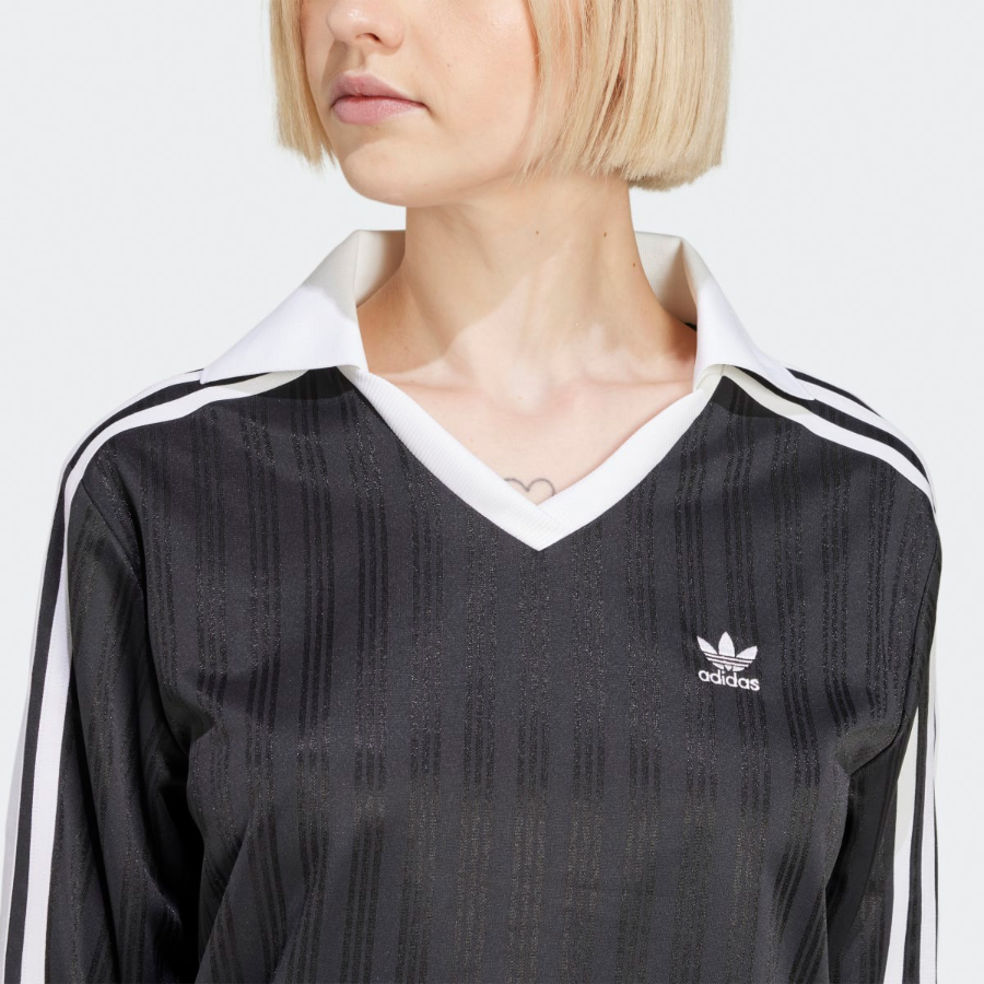 Adidas Adicolor Football Jacquard V-Neck Long Sleeve Polo Shirt