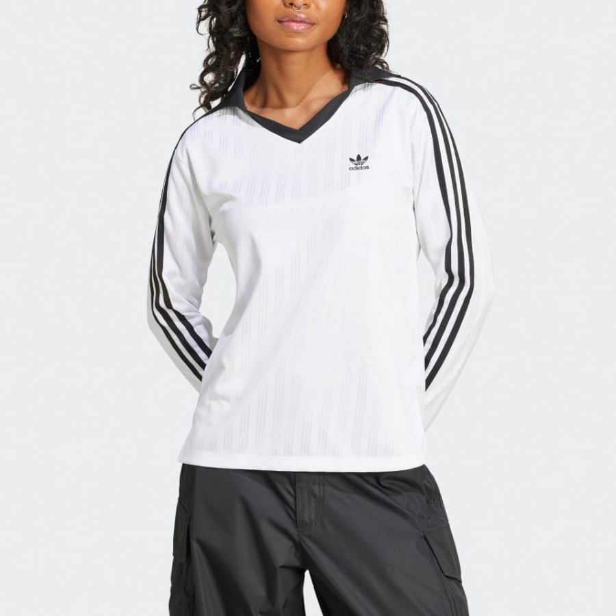 Adidas Adicolor Football Jacquard V-Neck Long Sleeve Polo Shirt