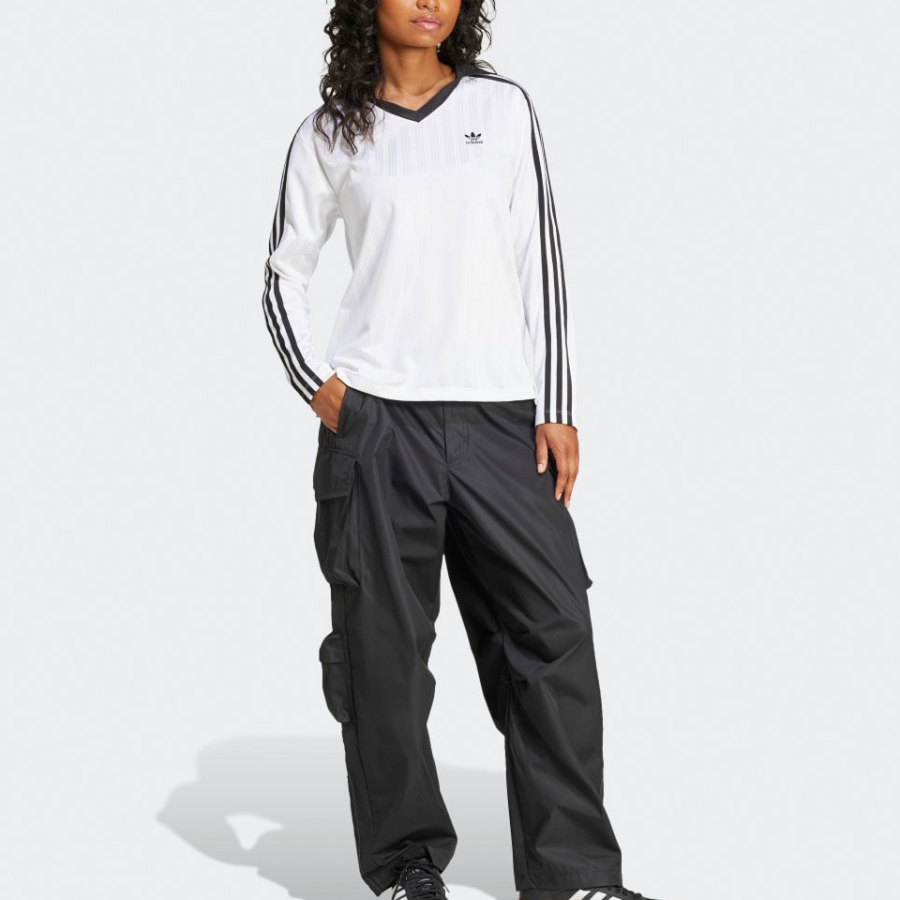 Adidas Adicolor Football Jacquard V-Neck Long Sleeve Polo Shirt