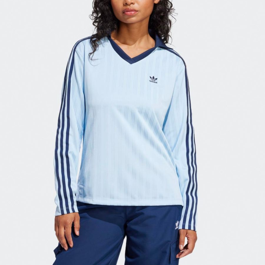 Adidas Adicolor Football Jacquard V-Neck Long Sleeve Polo Shirt