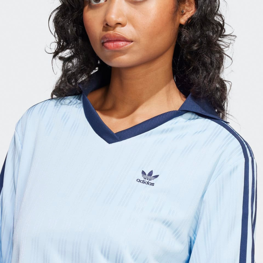 Adidas Adicolor Football Jacquard V-Neck Long Sleeve Polo Shirt