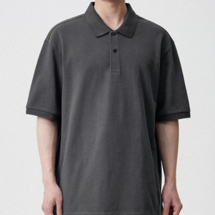 [Cooltandard] Relaxed Fit Piqué Polo Shirt [Gunmetal]
