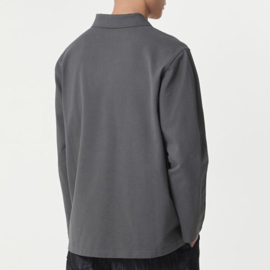 Slit Neck Long Sleeve Piqué Polo Shirt [Gunmetal]