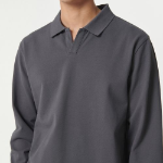 Slit Neck Long Sleeve Piqué Polo Shirt [Gunmetal]