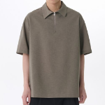 Crease Relaxed Half-Zip Short Sleeve Shirt [Khaki Grey]