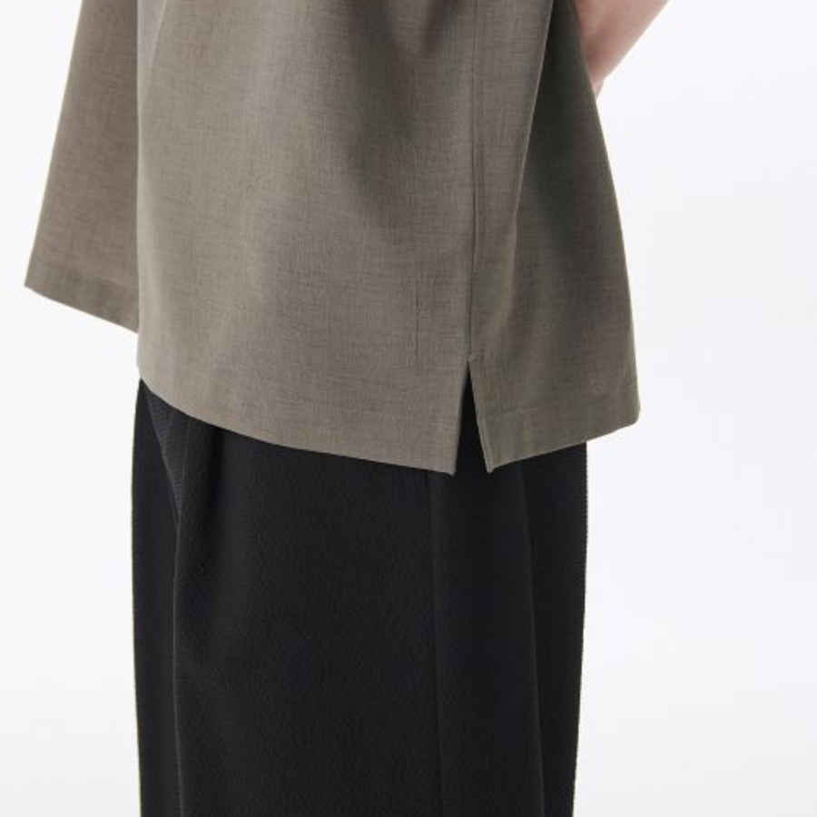 Crease Relaxed Half-Zip Short Sleeve Shirt [Khaki Grey]