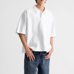 Oversized Cropped Piqué Polo Shirt [White]