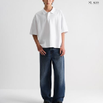 Oversized Cropped Piqué Polo Shirt [White]