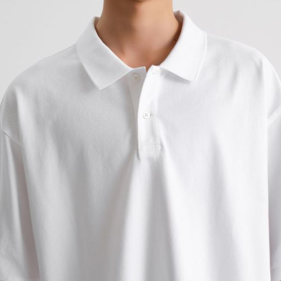 Oversized Cropped Piqué Polo Shirt [White]