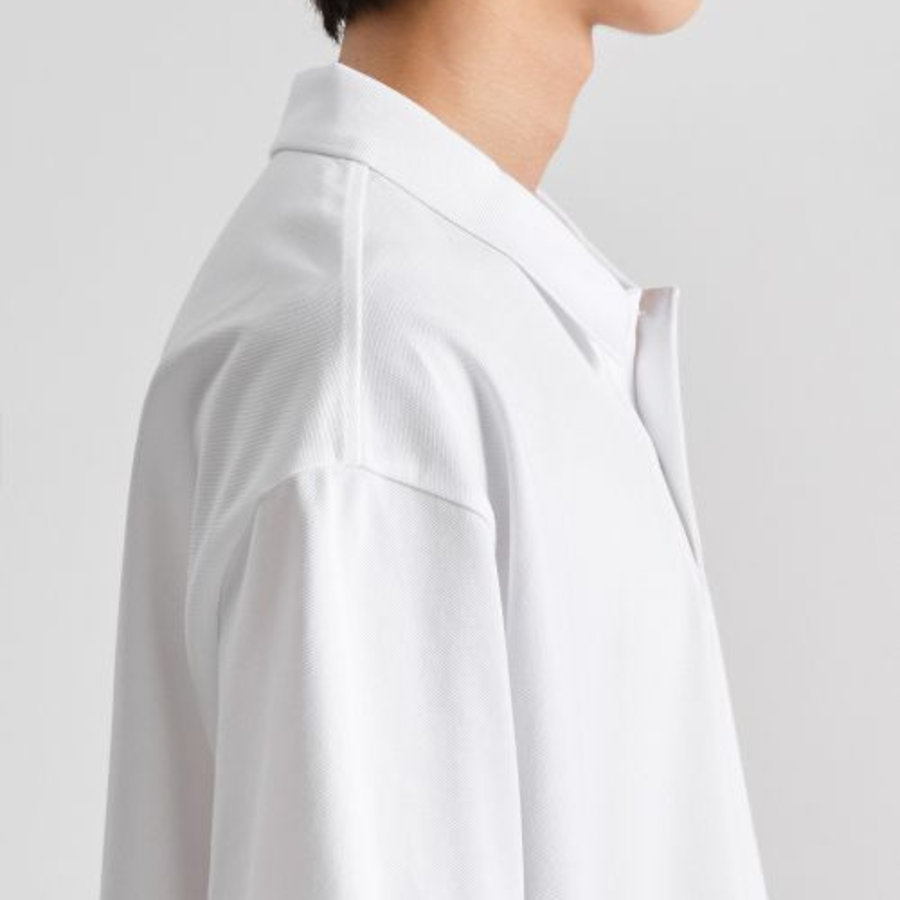 Oversized Cropped Piqué Polo Shirt [White]