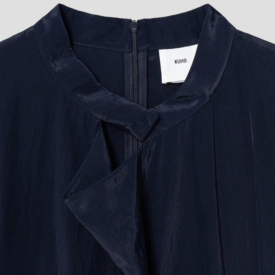 KUHO Wrap Detail Short Sleeve Dress - Navy