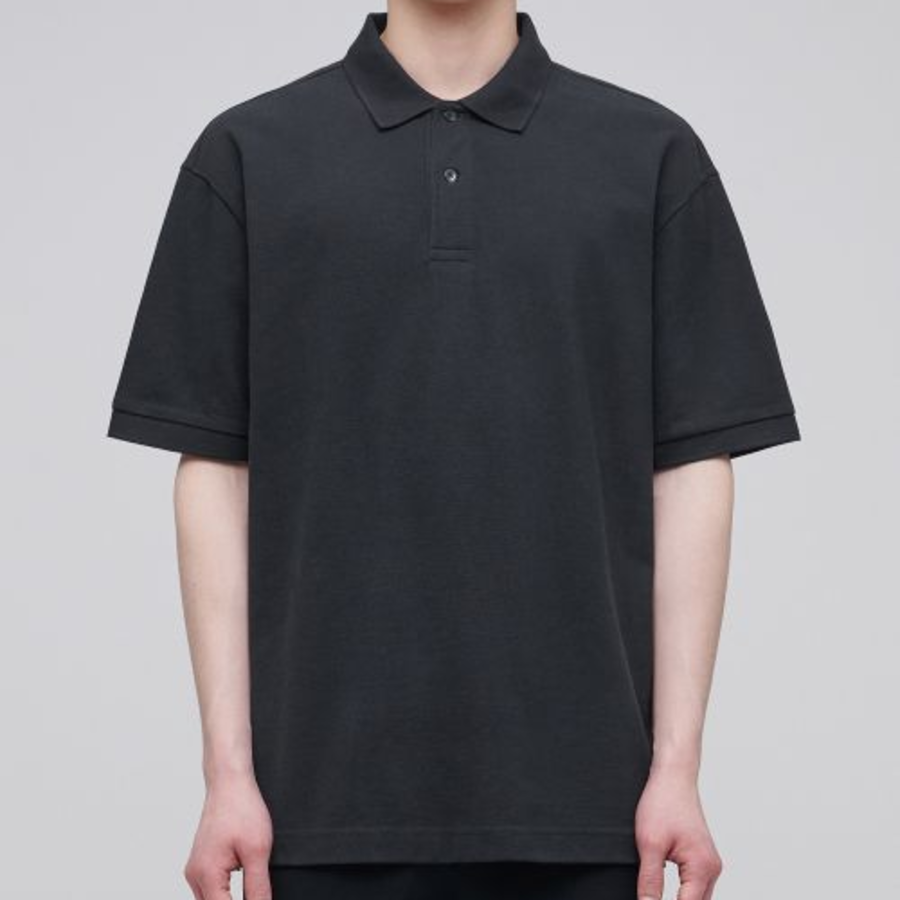 Relaxed Fit Piqué Polo Shirt [Dark Gray]