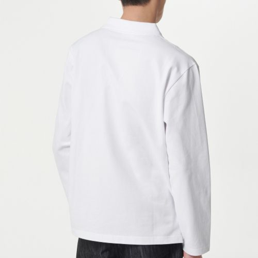Slit Neck Long Sleeve Piqué Polo Shirt [White]