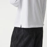 Slit Neck Long Sleeve Piqué Polo Shirt [White]