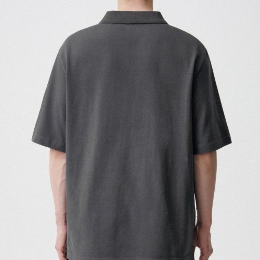 Slit Neck Piqué Polo Shirt [Gunmetal]