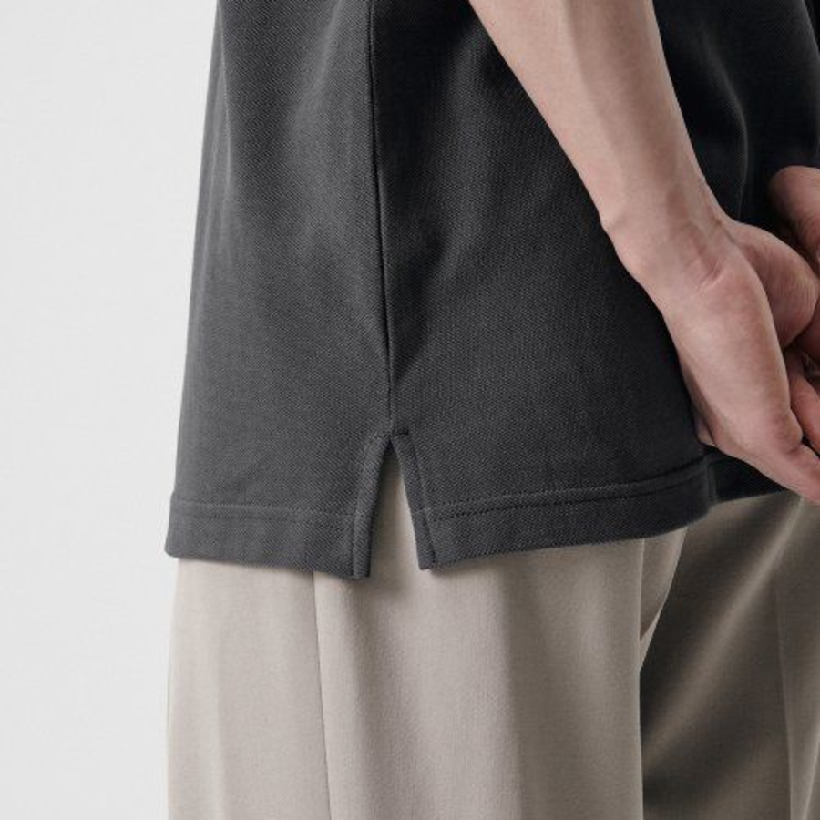 Slit Neck Piqué Polo Shirt [Gunmetal]