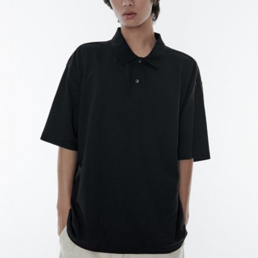 Oversized Piqué Polo Shirt [Black]