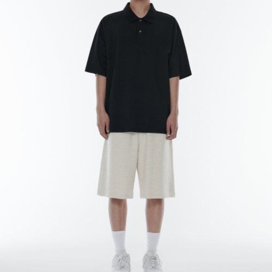 Oversized Piqué Polo Shirt [Black]