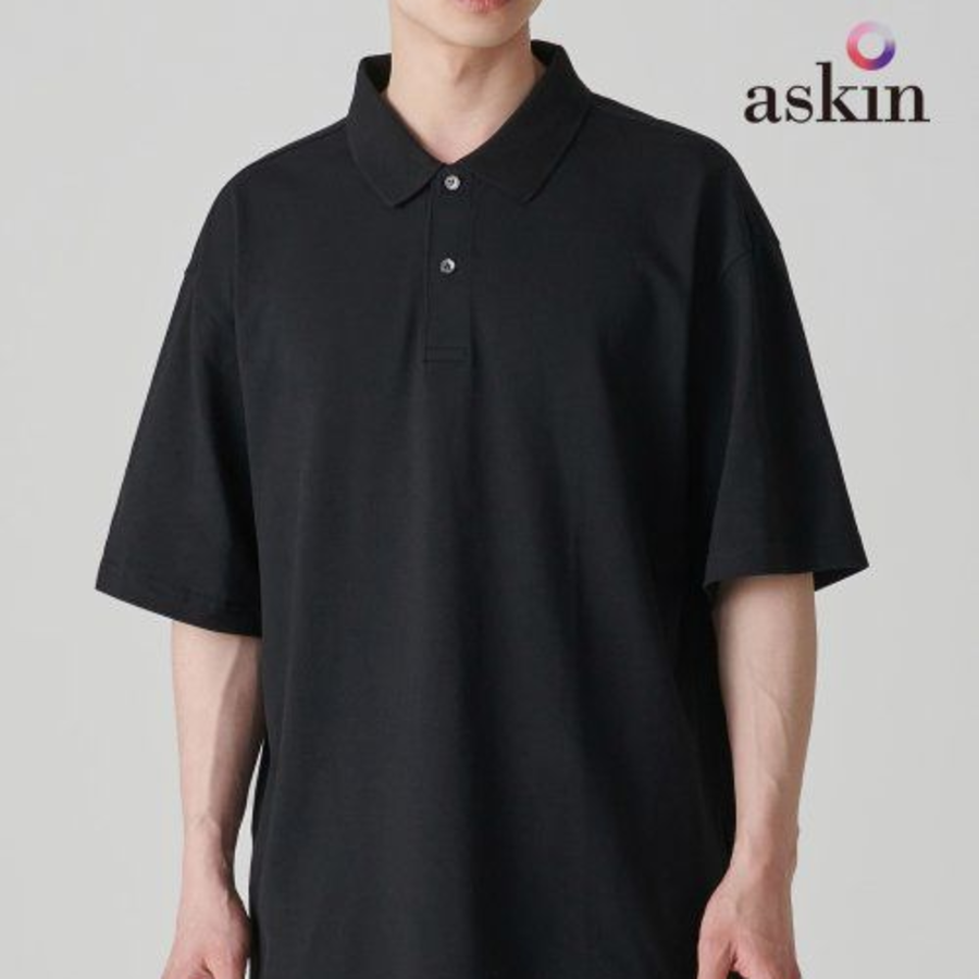 Oversized Piqué Polo Shirt [Black]