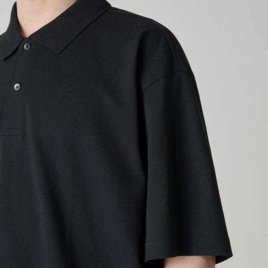 Oversized Piqué Polo Shirt [Black]