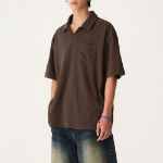 Terry Cloth Slit Neck Polo Shirt [Brown]