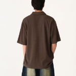 Terry Cloth Slit Neck Polo Shirt [Brown]
