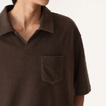 Terry Cloth Slit Neck Polo Shirt [Brown]
