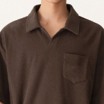 Terry Cloth Slit Neck Polo Shirt [Brown]