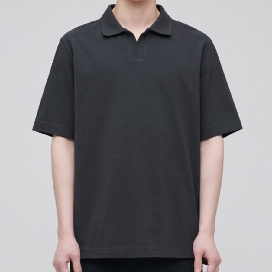 Slit Neck Piqué Polo Shirt [Dark Gray]