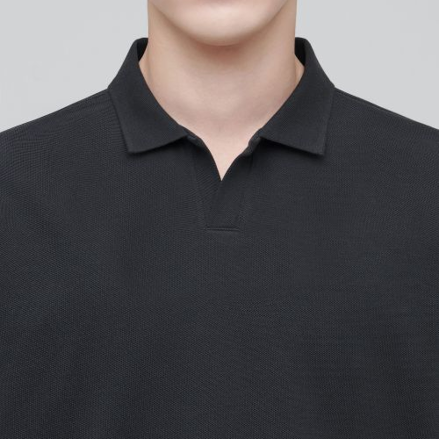 Slit Neck Piqué Polo Shirt [Dark Gray]