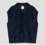 KUHO Collar Neck Short Sleeve Blouse - Navy