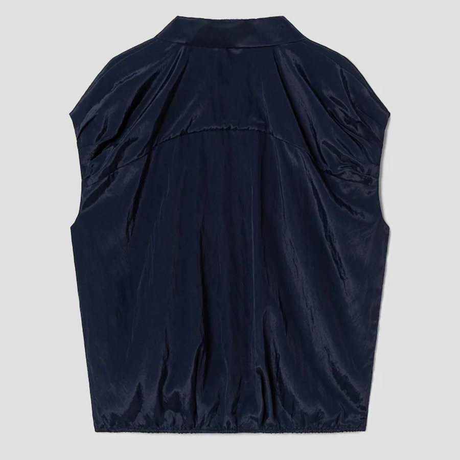 KUHO Collar Neck Short Sleeve Blouse - Navy