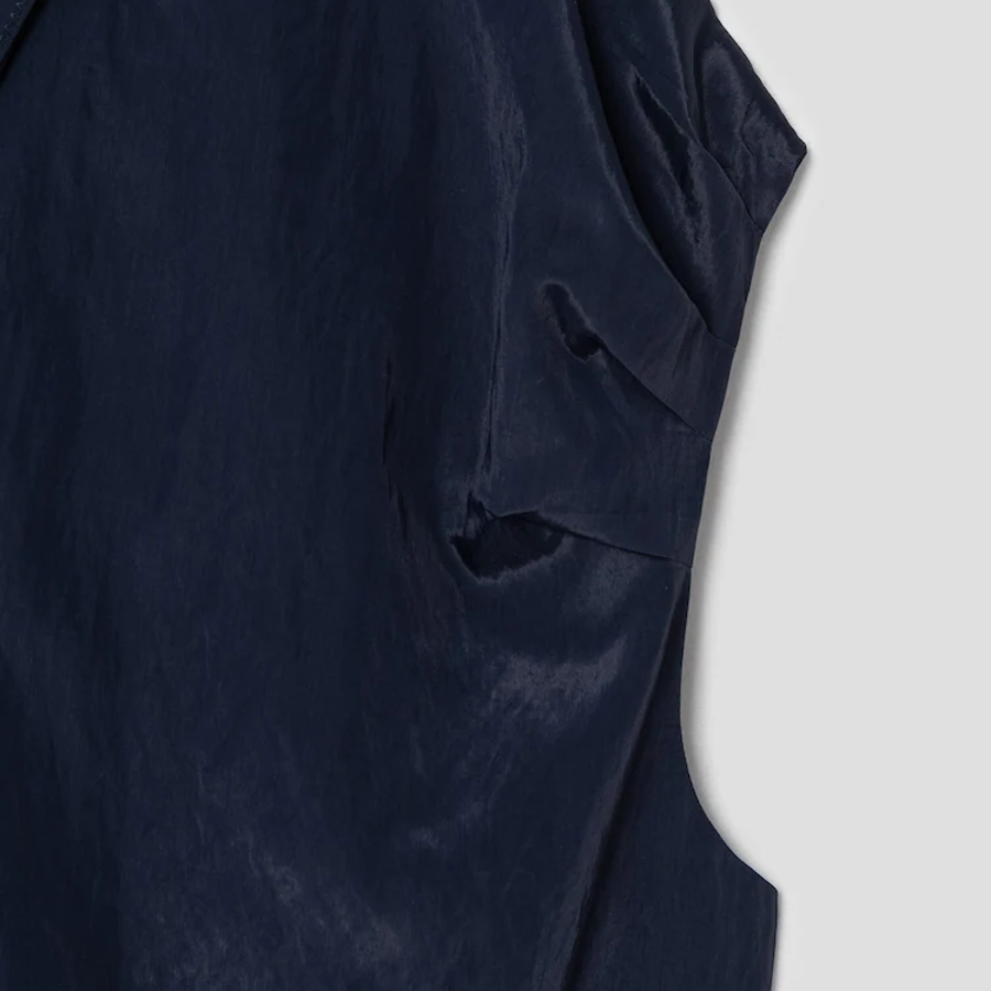 KUHO Collar Neck Short Sleeve Blouse - Navy