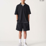 Terry Cloth Slit Neck Polo Shirt [Navy]