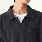 Terry Cloth Slit Neck Polo Shirt [Navy]
