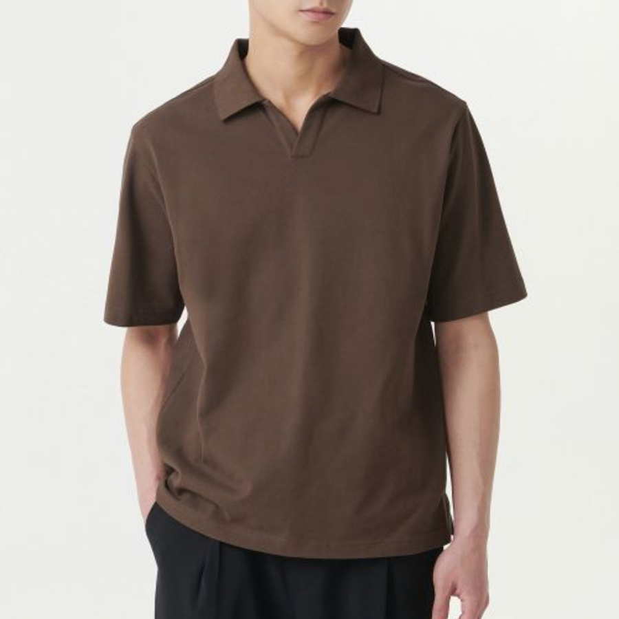 Slit Neck Piqué Polo Shirt [Baroque Brown]