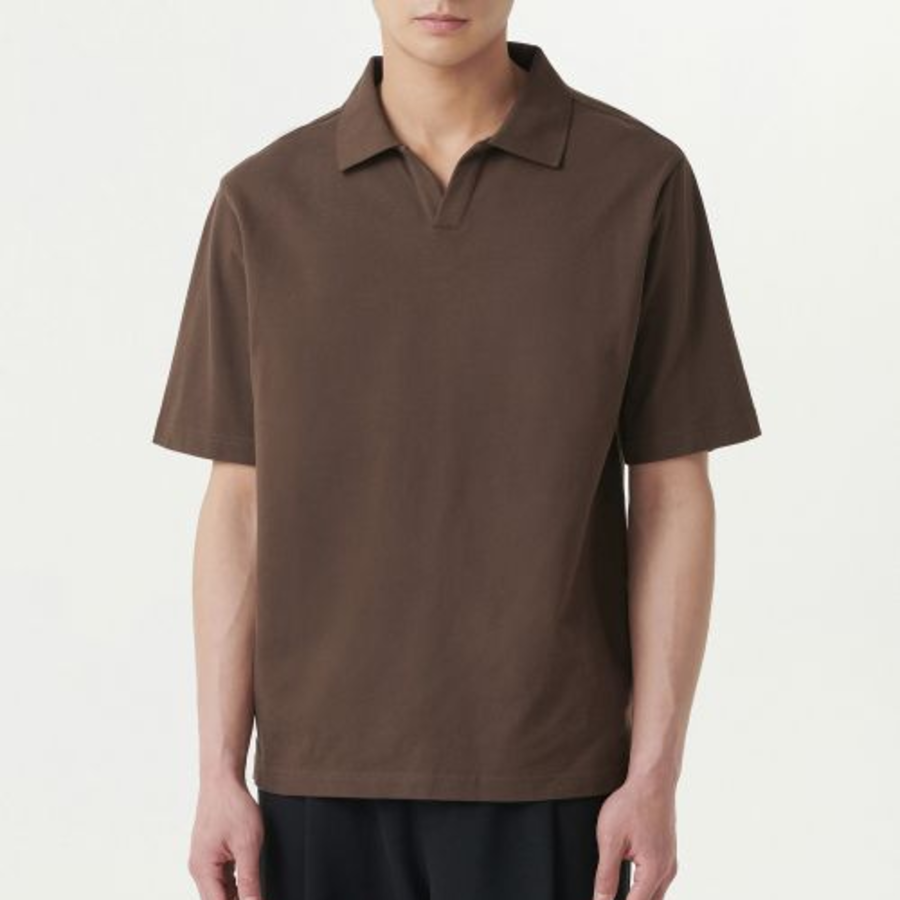 Slit Neck Piqué Polo Shirt [Baroque Brown]