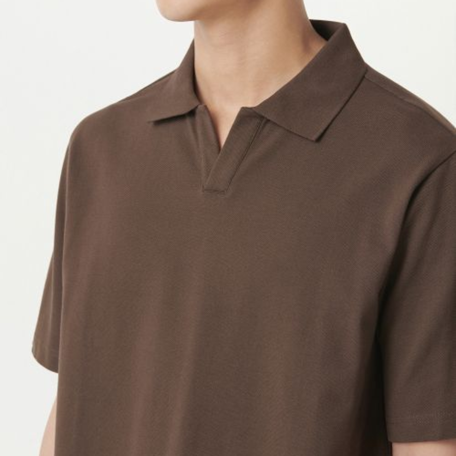 Slit Neck Piqué Polo Shirt [Baroque Brown]