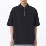 Crease Relaxed Half-Zip Short Sleeve Shirt [Black]