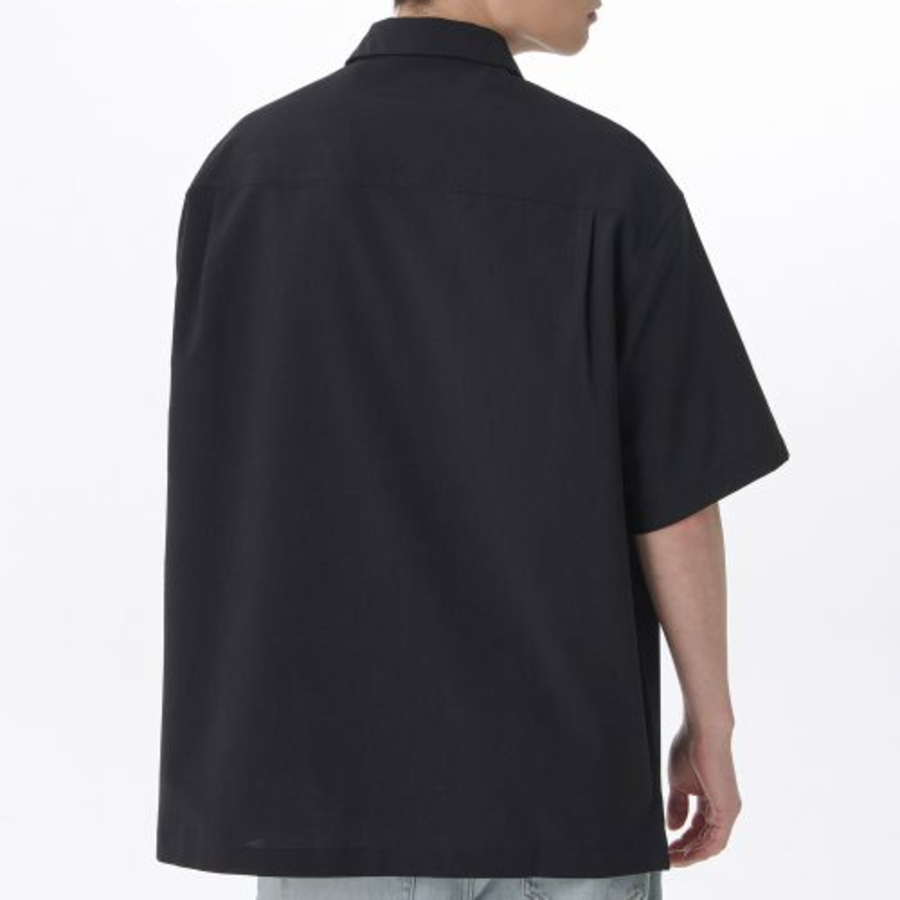 Crease Relaxed Half-Zip Short Sleeve Shirt [Black]