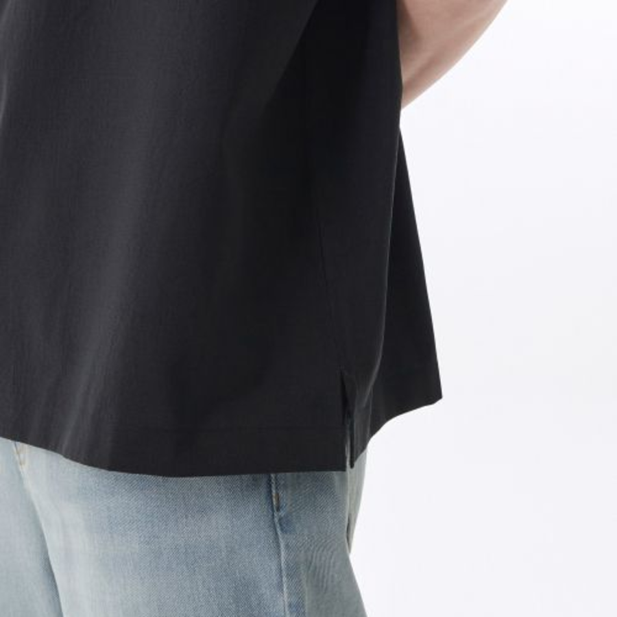 Crease Relaxed Half-Zip Short Sleeve Shirt [Black]