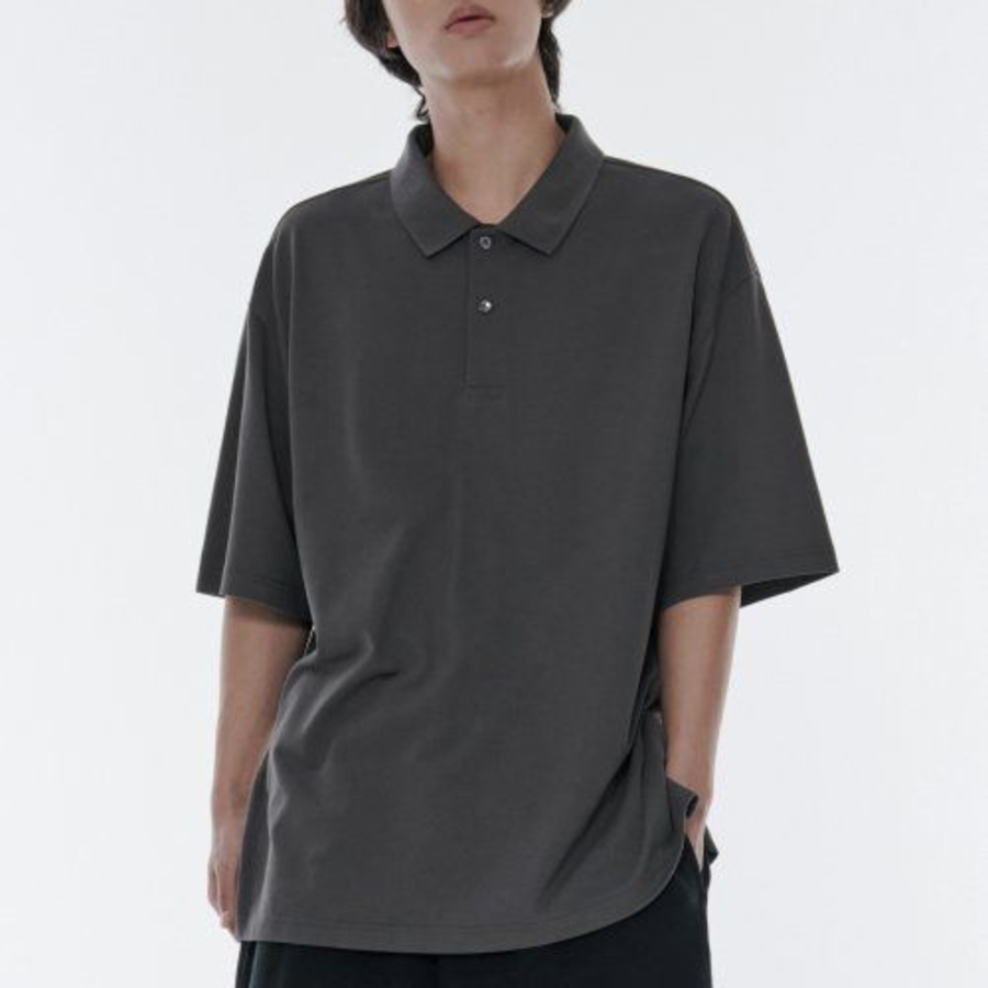 [Cooltandard] Oversized Piqué Polo Shirt [Gunmetal]