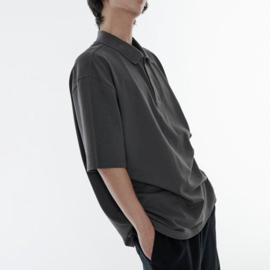 [Cooltandard] Oversized Piqué Polo Shirt [Gunmetal]
