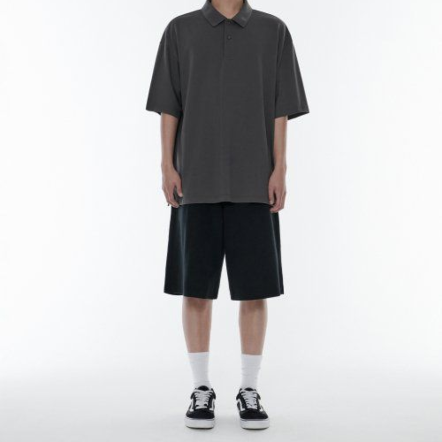 [Cooltandard] Oversized Piqué Polo Shirt [Gunmetal]