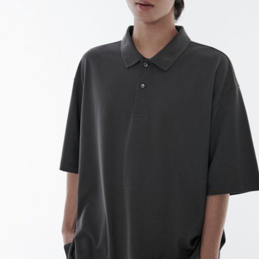 [Cooltandard] Oversized Piqué Polo Shirt [Gunmetal]