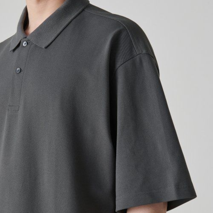 [Cooltandard] Oversized Piqué Polo Shirt [Gunmetal]