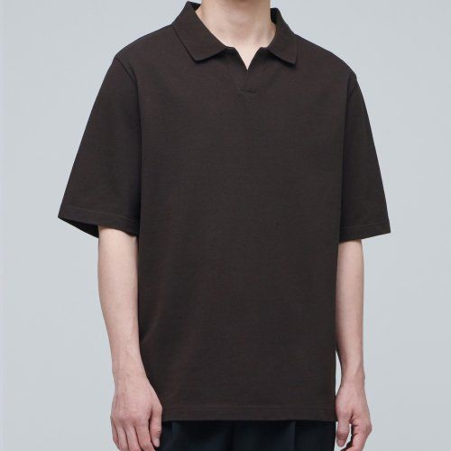 Slit Neck Piqué Polo Shirt [Dark Brown]
