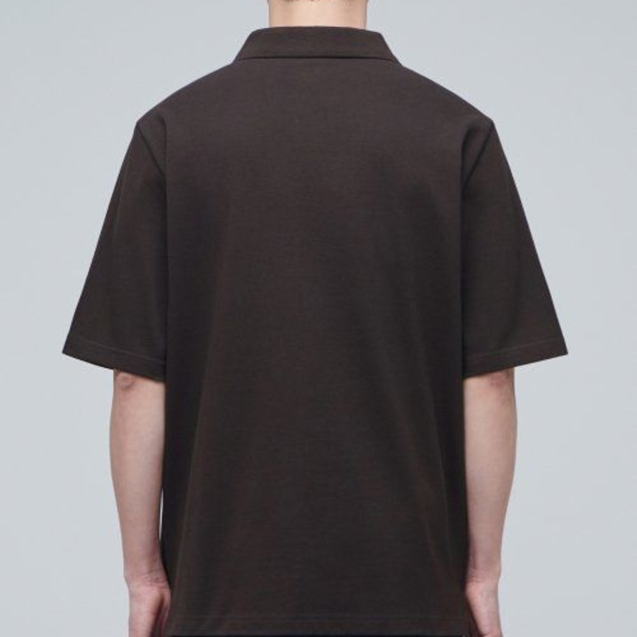 Slit Neck Piqué Polo Shirt [Dark Brown]